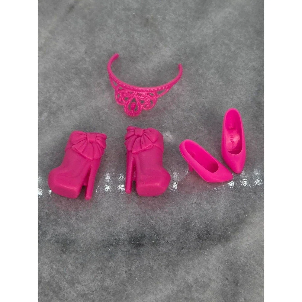 Barbie Doll Size Pink Party Dresses Lot Tiara Evening Heel Boots Clothing Outfit